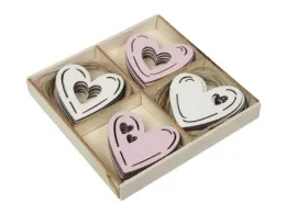 Coeurs en bois 4 ass. rose 6x6 cm 20 p.