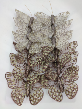 Vlinder 10x8 cm met clip koper en cream glitter 12 st.